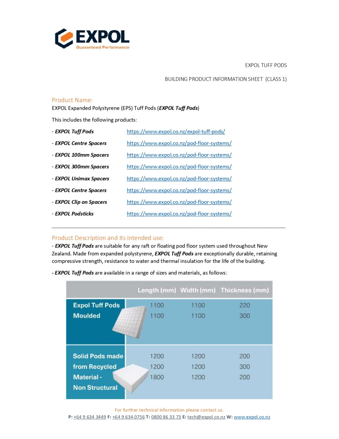 EXPOL | Building Product Information Sheets